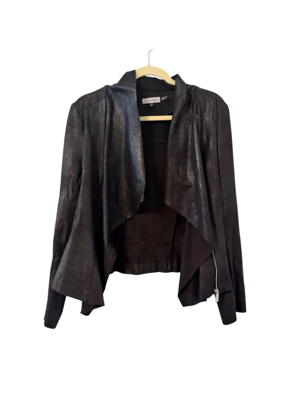 Calvin Klein Black Open Front Faux Leather Jacket Size L Jacket - Picture 7 of 12
